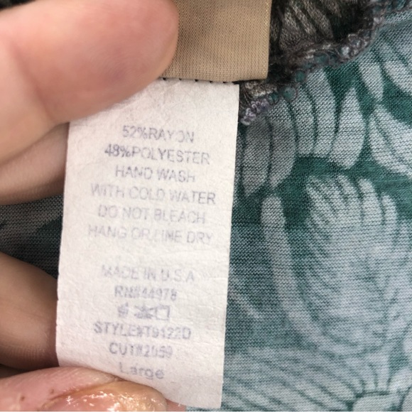 Daytrip Top Womens Large Green Brown Leaves Square Neck Shirt - Picture 4 of 8